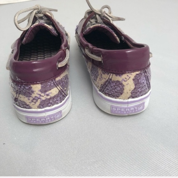 Sperry plum and cream snake print sequin boat shoes 10 - Picture 4 of 7